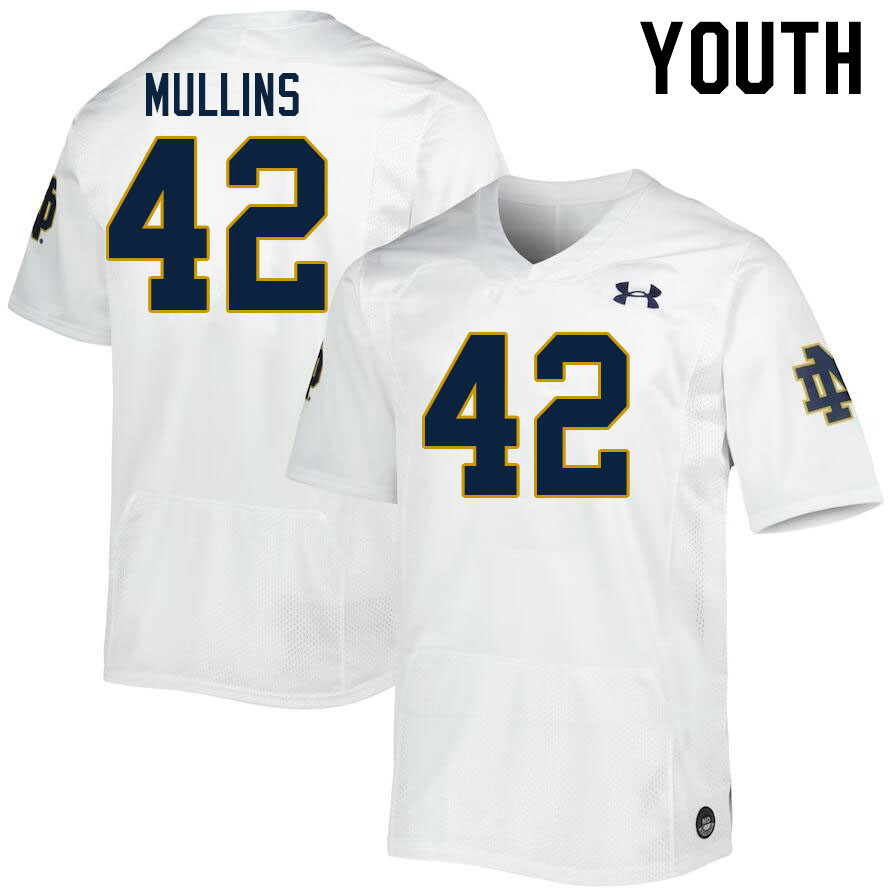 Youth #42 Cole Mullins Notre Dame Fighting Irish College Football Jerseys Stitched-White